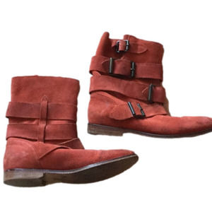 Free people * FREE READ* buckle boots orange 6 36 leather